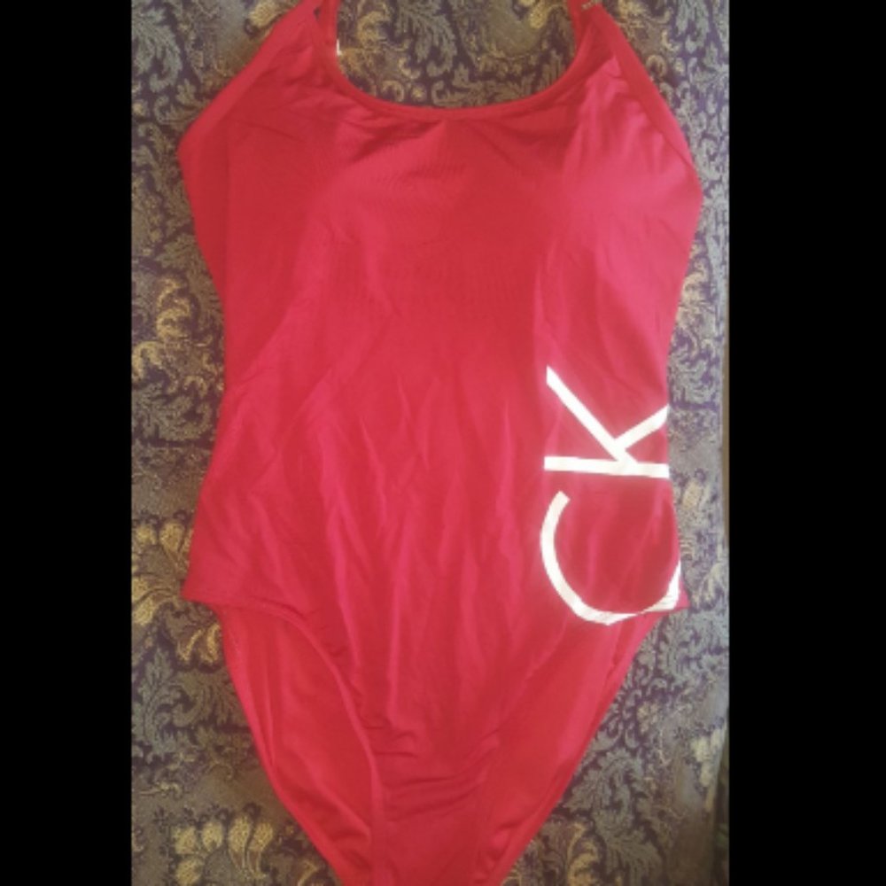 Red Calvin Klein Logo One Piece